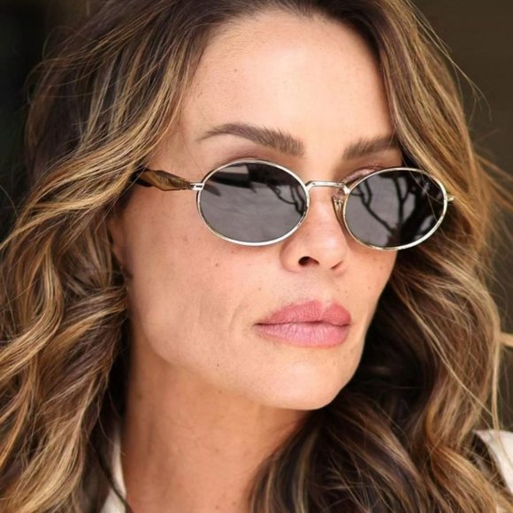 Prada PR65ZS ZVN09T Sunglasses Pale Gold Dark Grey Oval Metal Unisex - Picture 13 of 15